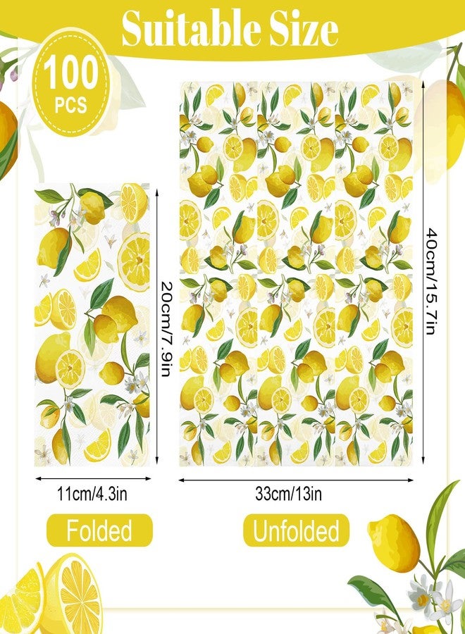 IANFEPH 100PCS Yellow Lemon Paper Napkins 3 Ply Lemon Floral Disposable Hand Towels for Bathroom,Summer Fruit Decorative Guest Napkins for Home Kitchen Tea Party Weddings Birthdays Baby Shower - Image 3
